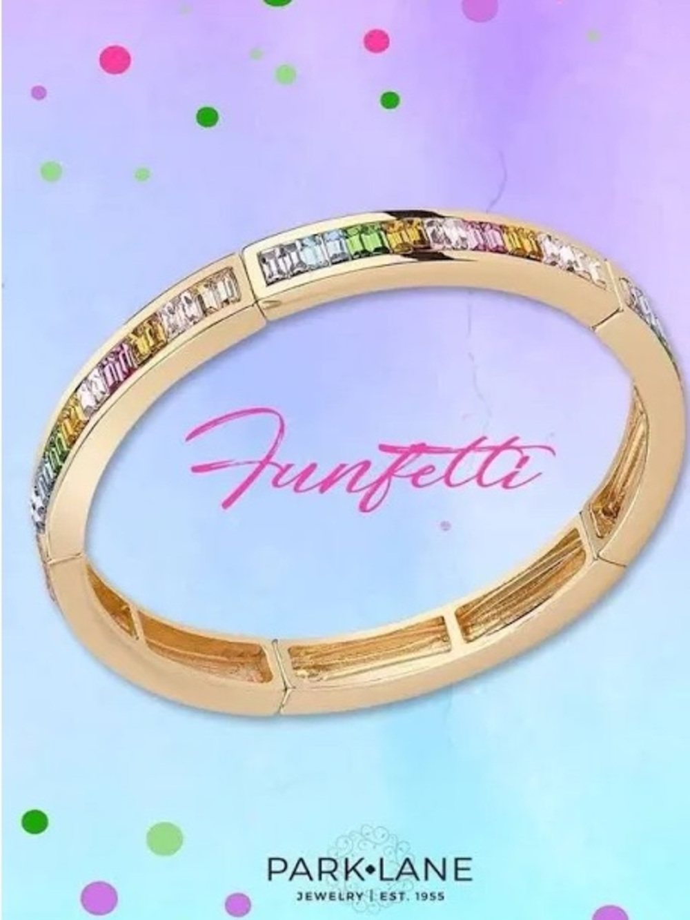 Park Lane Women’s Funfetti Bracelet Gold Tone Rainbow Baguette Crystal Bangle - Picture 5 of 5